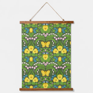 Gele pansies, vogels en vlinders hangend wandkleed