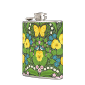 Gele pansies, vogels en vlinders heupfles (Links)