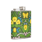 Gele pansies, vogels en vlinders heupfles (Rechts)