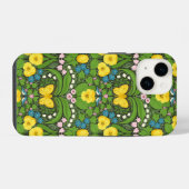 Gele pansies, vogels en vlinders iPhone hoesje (Achterkant horizontaal)
