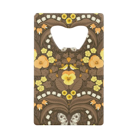 Gele pansies, vogels en vlinders kredietkaart flessenopener (Voorkant)