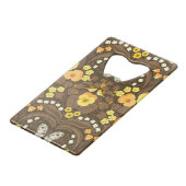 Gele pansies, vogels en vlinders kredietkaart flessenopener (Voorkant Gekanteld)