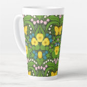 Gele pansies, vogels en vlinders latte mok (Linkerhoek)