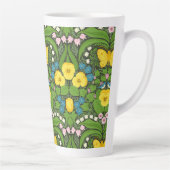 Gele pansies, vogels en vlinders latte mok (Rechts)