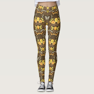 Gele pansies, vogels en vlinders leggings