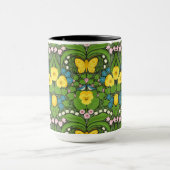 Gele pansies, vogels en vlinders mok (Midden)