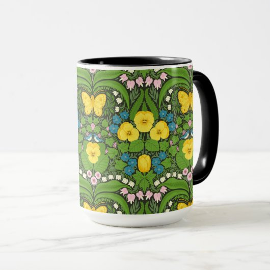 Gele pansies, vogels en vlinders mok (Voorkant rechts)