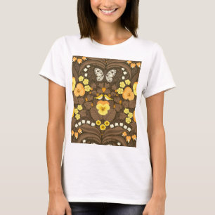 Gele pansies, vogels en vlinders t-shirt