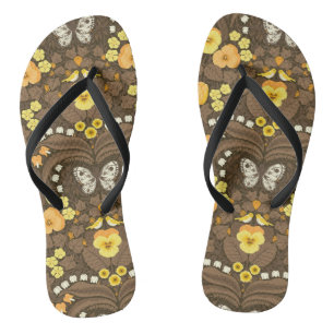 Gele pansies, vogels en vlinders teenslippers