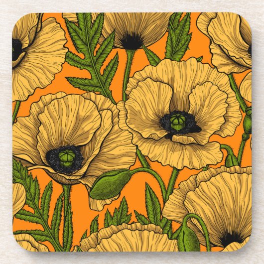Gele papaver bier onderzetter (Voorkant)