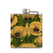 Gele papaver op donkergroen heupfles (Achterkant)