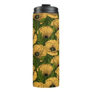 Gele papaver op donkergroene thermische tumbler thermosbeker