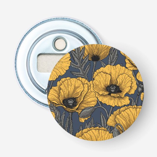 Gele papaver op zee button flesopener (Voorkant)