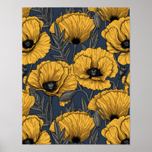 Gele papaver op zee poster