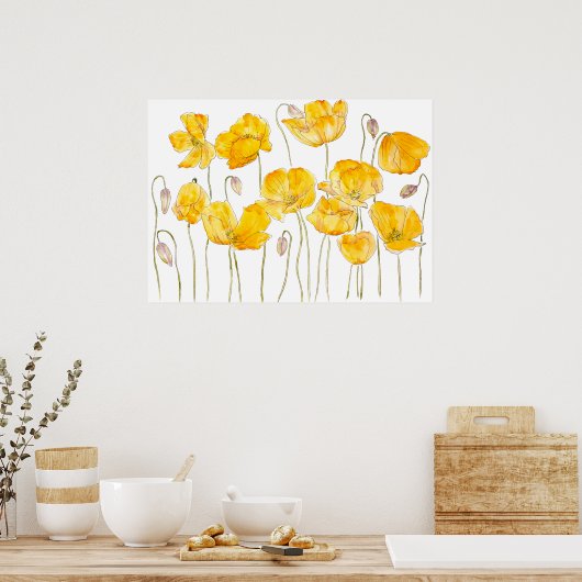 gele papaverinkt en waterverf poster (Keuken)