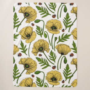 Gele papavers en ladybugs sherpa deken