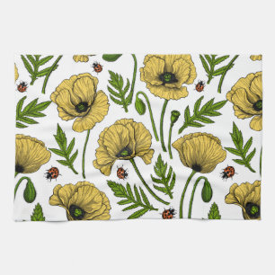 Gele papavers en ladybugs theedoek