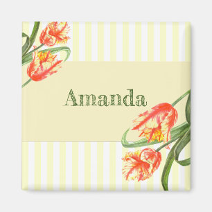 Gele papegaaiers met bloemen magneet