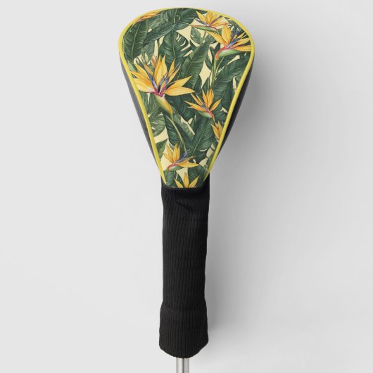 Gele Paradijsvogel bloempatroon Golfheadcover (Voorkant)
