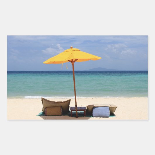 Gele paraplu rechthoekige sticker (Voorkant)