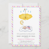 Gele paraplu's, een slapende baby-meid die per pos kaart (Voorkant)