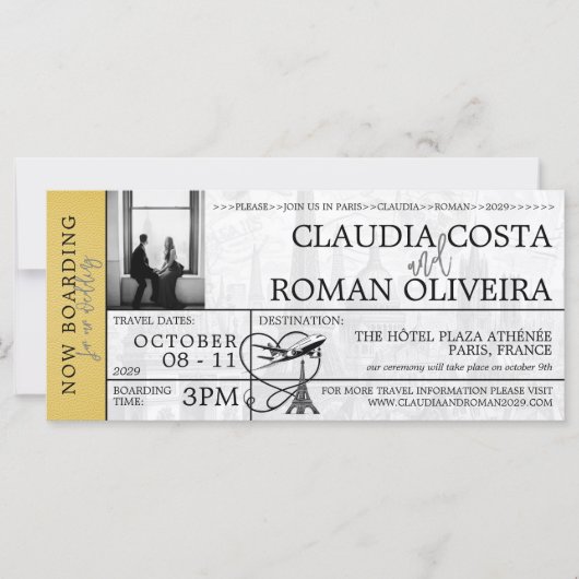 Gele Paris bruiloft instapkaart uitnodiging (Voorkant)