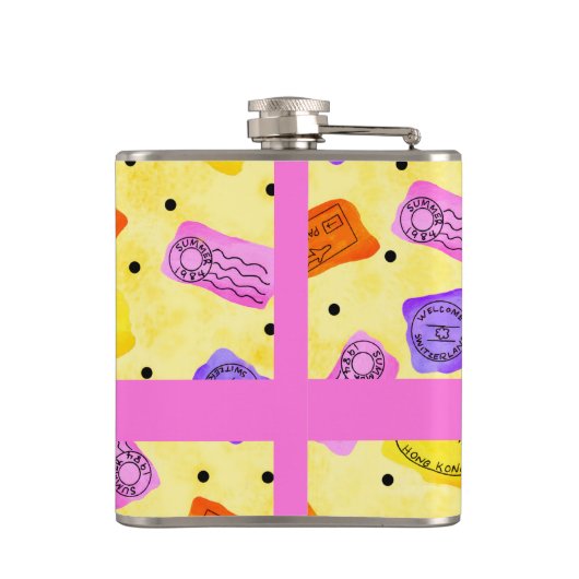 Gele Paspoortzegels Naam Gepersonaliseerd Heupfles (Achterkant)