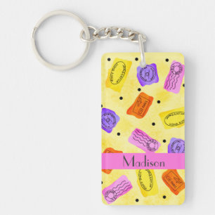 Gele Paspoortzegels Naam Gepersonaliseerd Sleutelhanger