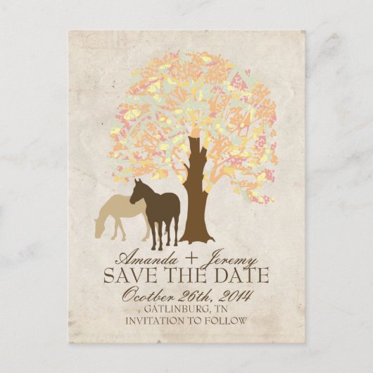 Gele peach en Mint Autumn paarden sparen de Datum Aankondigingskaart (Voorkant)