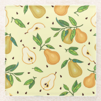 Gele perenvruchten:  illustratie. glazen onderzetter