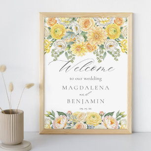 Gele Perzikbloesems Salie Groene Huwelijks Welkom Poster