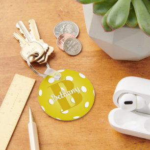 Gele Pickleball Gold Monogram Naam Sleutelhanger