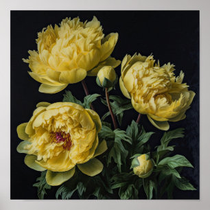 Gele Pioenrozen Bloemen Art Print Poster