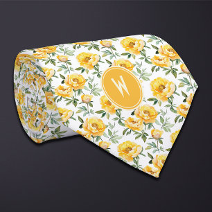 Gele Pioenrozen Bloemen Stropdas