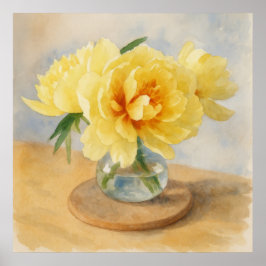 Gele Pioenrozen – Watercolor Kunstprint Poster