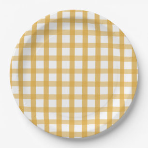 Gele Plaid Picnic Papieren Bordje