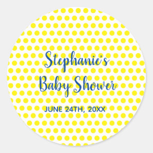 Gele poka Dots Blue White Baby shower Cute Ronde Sticker