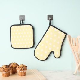 Gele Poka Stippen Ovenwant & Pannenlap Set