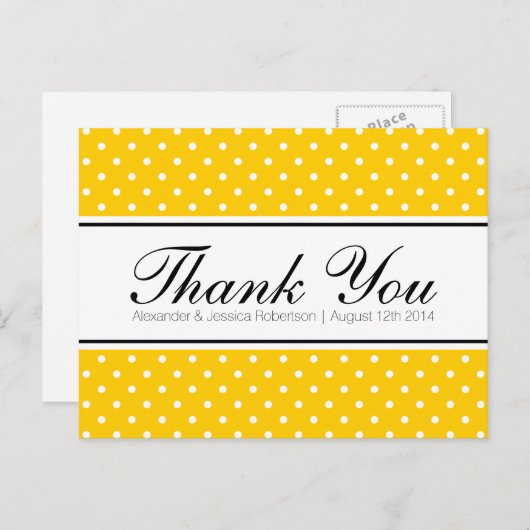 Gele polka dot print bruiloft dank u briefkaarten (Voorkant / Achterkant)