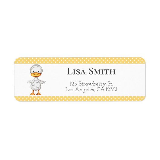 Gele Polka Dots met Duck Illustrated Address Etiket (Voorkant)