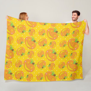 GELE POLKA DOTS & ORANJE HALLOWEEN POMPOENEN FLEECE DEKEN