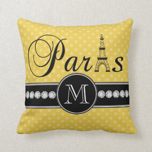Gele Polka Dots Paris Monogramed Kussen