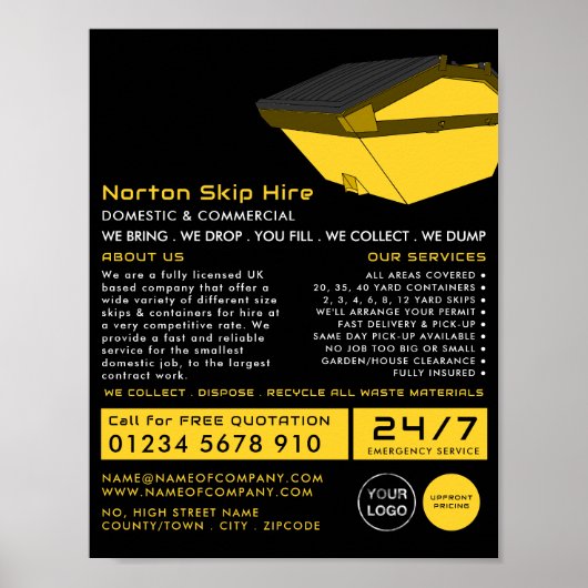 Gele pomp, Skip/Dumpster Company Adverteren Poster (Voorkant)