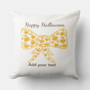 Gele pompoen boog blij Halloween naam tekst toevoe Kussen