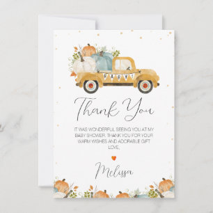 Gele pompoenwagen baby shower bedankkaart kaart