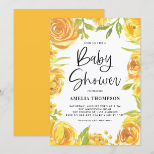 Gele pony's en Rozen Floral Wreated Baby shower Kaart