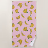 Gele Pop Art Banaan Patroon op roze achtergrond Strandlaken (Voorkant)