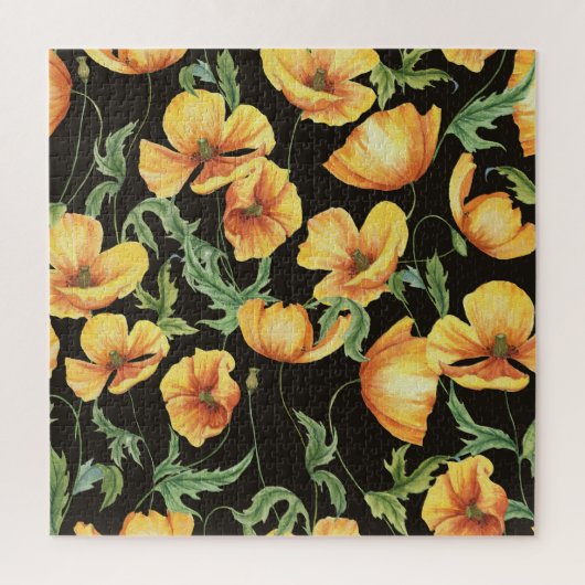 Gele Poppy Waterverf bloemenpatroon Legpuzzel (Verticaal)