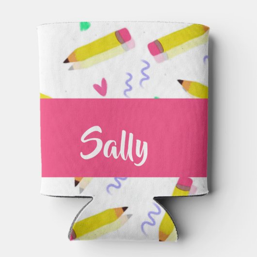 Gele potloden en schubbels op wit blikjeskoeler (Achterkant)