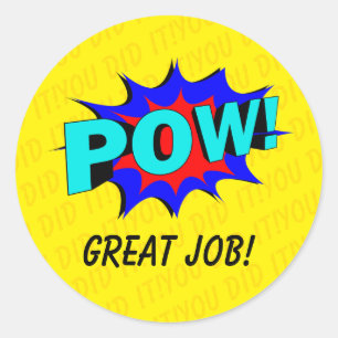 Gele Pow die je hebt gedaan, geweldig werk superhe Ronde Sticker